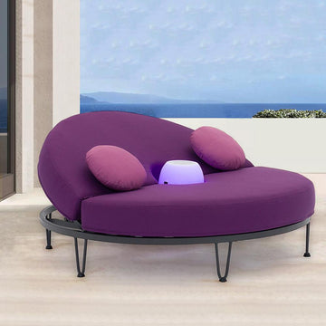 Patio Daybed Round Outdoor Daybed Convertible with Bluetooth Speaker LED and Pillow